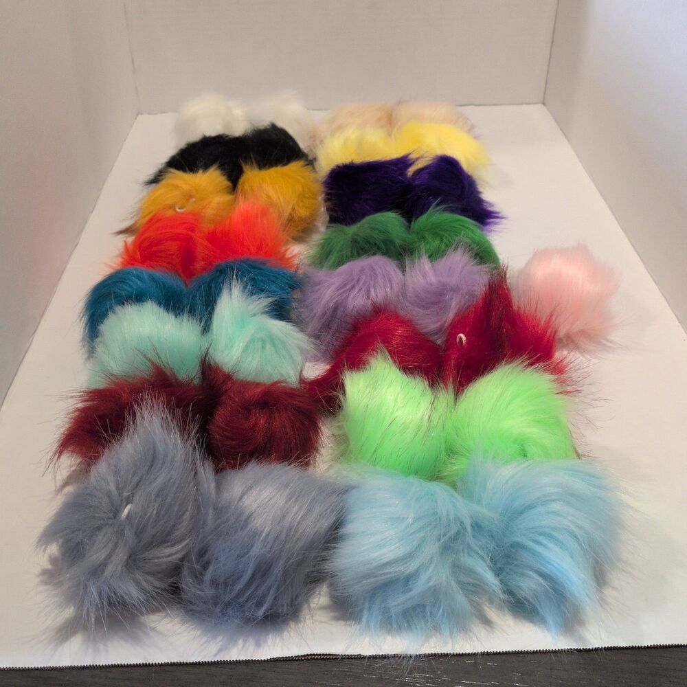 33 Multicolored Multi-sized Elastic Banned Faux Fur Pompoms